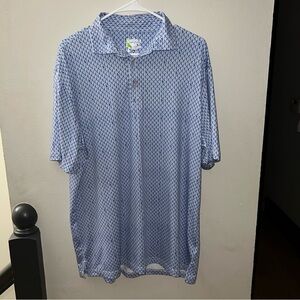Tailor Byrd Performance Mens Blue Geometric Golf Polo Short Sleeve Shirt Size XL